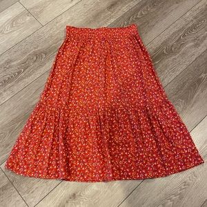 Madewell Red Floral Skirt, Size M